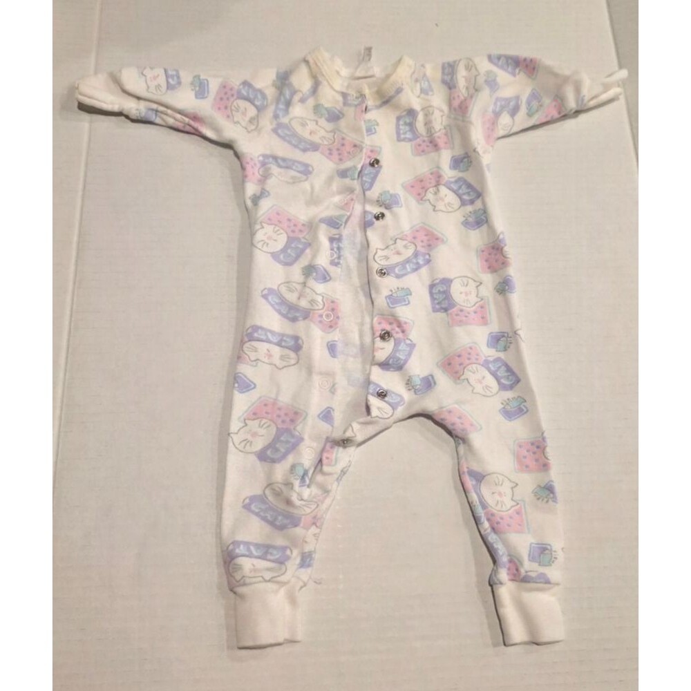 Vintage Gerber Baby Long Sleeve Onesie Cat Print Size 13-18 Months